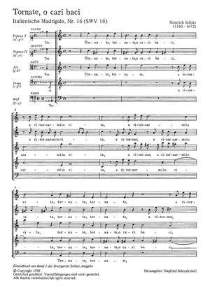 Schütz: Tornate, o cari baci (Kehrt wieder, o teure Küsse) (SWV 16 (op. 1 no. 16); a-Moll)