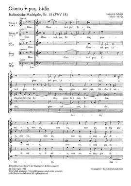 Schütz: Giunto è pur, Lidia (Nah ist gekommen, Lydia) (SWV 18 (op. 1 no. 18); aMoll)