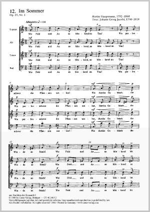 Hauptmann: Im Sommer (Op.25 no. 1; C-Dur)