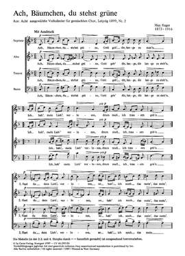 Reger: Ach, Bäumchen, du stehst grüne ( no. 2; FDur)