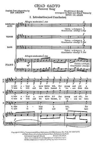 Hugo Adler: Chad Gadyo Passover Song