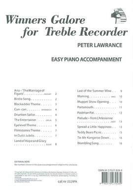 Winners Galore for Treble Recorder (Piano Accompaniment)