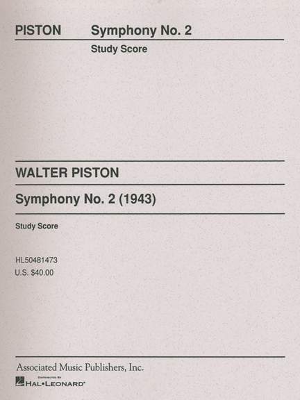 W Piston: Symphony No2 Study Score