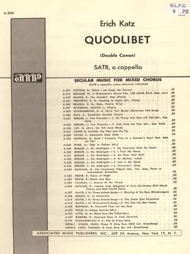 E Katz: Quodlibet Unac (Double Cannon) SATB A Cappella