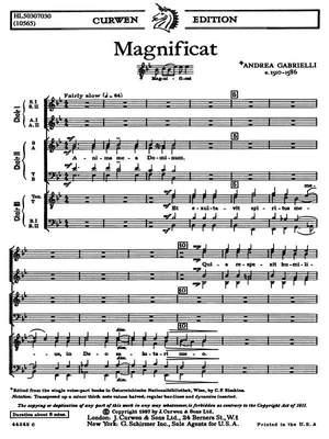 Andrea Gabrieli: Magnificat For Three Choruses SATB TTBB SSAA