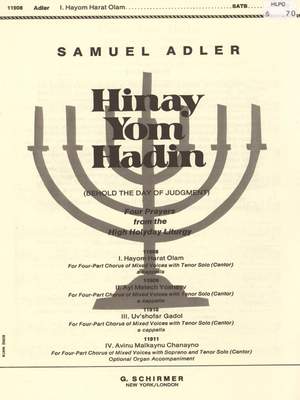 S. Adler: Hayom Harat Olam A Cappella W/Tenor Solo(Cantor)
