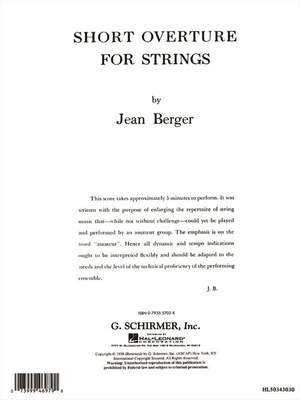 Jean Berger: Short Overture for Strings