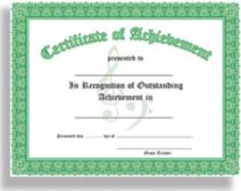 Certificate of Achievement - 10 Pack (Green)