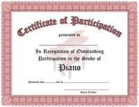 Certificate of Participation Piano - 10 Pack (Red)