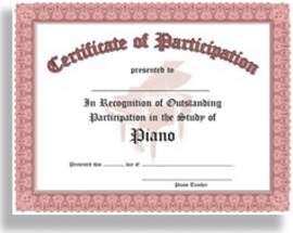 Certificate of Participation Piano - 10 Pack (Red)