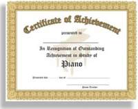 Certificate of Achievement Piano - 10 Pack (Gold)