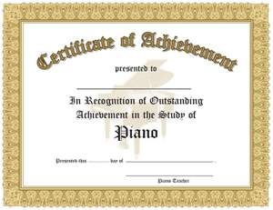 Certificate of Achievement Piano - 10 Pack (Gold)