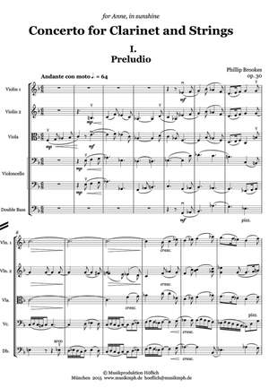 Brookes, Phillip: Concerto for Clarinet and String Orchestra Op. 30 (first edition)