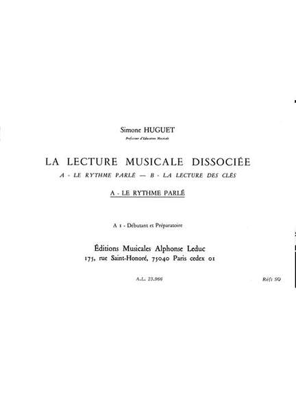 Simone Huguet: Lecture Musicale Dissociee A-Le Rythme Parle A1