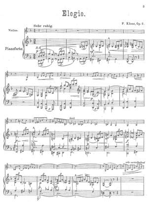 Klose, Friedrich: Elegie Op. 7 for violin (or viola) with accompanying pianoforte