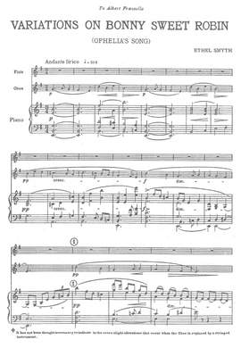 Smyth, Ethel: Variations on Bonny Sweet Robin (Ophelia’s Song) for flute, oboe and piano