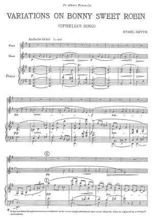 Smyth, Ethel: Variations on Bonny Sweet Robin (Ophelia’s Song) for flute, oboe and piano