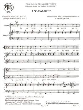 Gilbert Becaud: Chansons De Notre Temps-L'orange 4 Part & Piano
