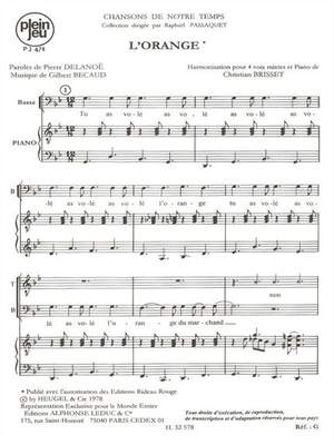 Gilbert Becaud: Chansons De Notre Temps-L'orange 4 Part & Piano