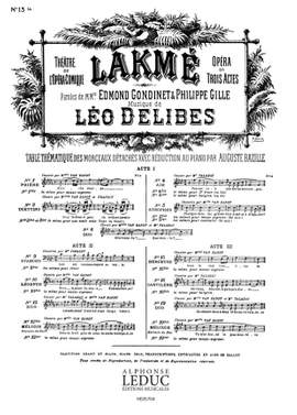 Léo Delibes: Lakme No 13 Bis Melodie Soprano Solo & Piano