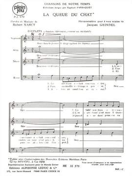 Robert Marcy: Chansons De Notre Temps-La Queue Du Chat 4 Part