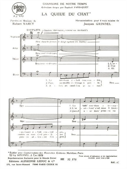 Robert Marcy: Chansons De Notre Temps-La Queue Du Chat 4 Part