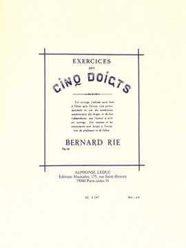 Bernard Rie: Exercices Des 5 Doigts Op32