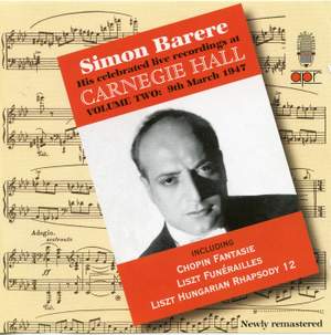 Simon Barere - Live Recordings at Carnegie Hall (Volume 2) Product Image