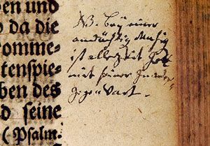Eintrag in die Calov-Bibel