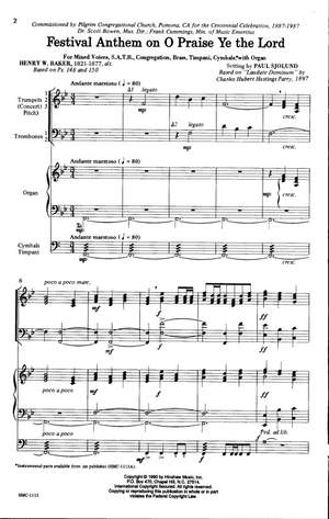 C. Hubert Parry: Festival Anthem On O Praise Ye The Lord
