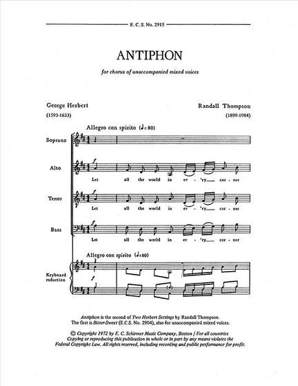 Randall Thompson: Two Herbert Settings: Antiphon