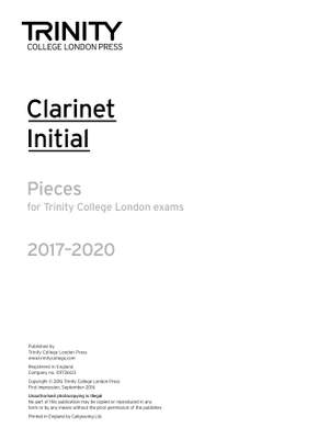 Trinity Clarinet Exam Pieces 2017-2020. Initial Grade (Part Only)