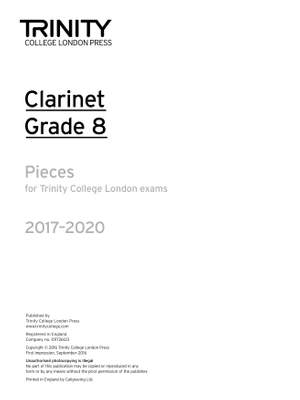 Trinity Clarinet Exam Pieces 2017-2020. Grade 8 (Part Only)