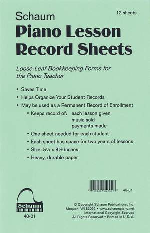 Piano Lesson Record Sheets