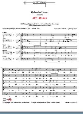 Lasso, Orlando di: Ave Maria [I] (SATTB) 5 voc