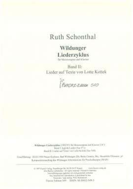 Ruth E. Schonthal: Wildunger Liederzyklus Band 2