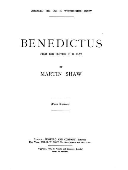 Martin Shaw: Benedictus In D Flat
