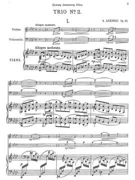 Arensky, Anton: Trio F minor op. 73 for violin, cello and piano