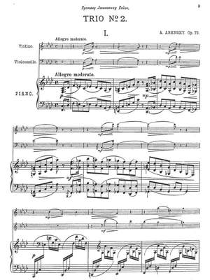 Arensky, Anton: Trio F minor op. 73 for violin, cello and piano