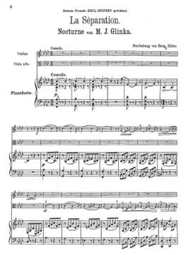 Glinka, Michail: La Séparation (Nocturne) arranged for violin, viola and piano