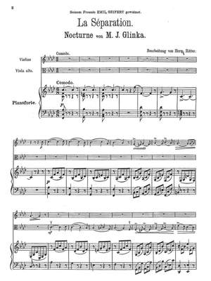Glinka, Michail: La Séparation (Nocturne) arranged for violin, viola and piano