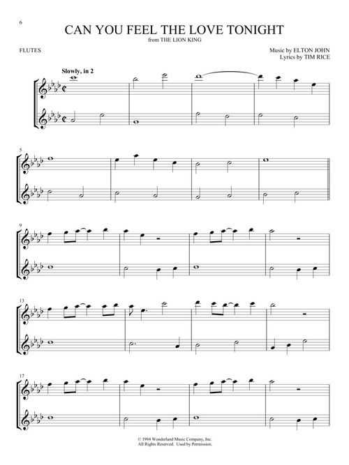 Disney Songs For Two Flutes Presto Sheet Music