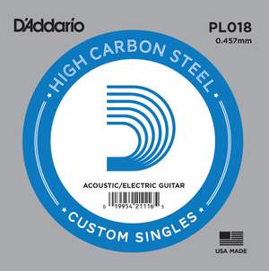 D'Addario PL018 Plain Steel Guitar Single String, .018
