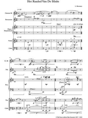 Brewaeys, Luc: Het raadsel van de sfinks, for Cello, Clarinet Bb, Percussion, Piano / Harpsichord and Violin