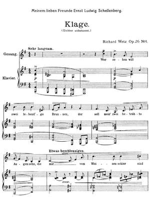 Wetz, Richard: Fünf Lieder op. 26 for voice and piano