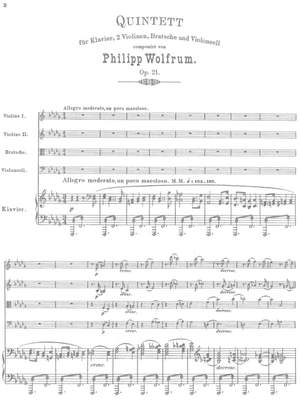 Wolfrum, Philipp: Quintet op. 21 for two violins, viola, cello and piano