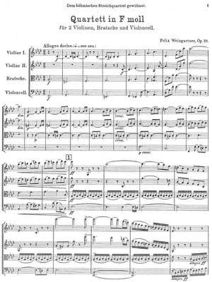 Weingartner, Felix: Quartett in f-Moll op. 26 for two violins, viola and cello op. 26