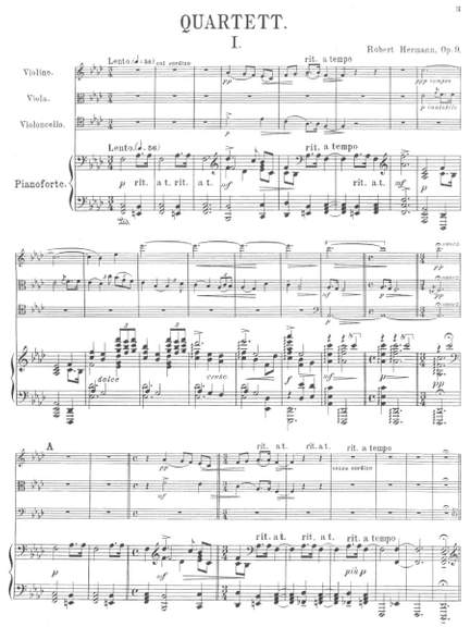 Hermann, Robert: Piano Quartet op. 9 in f Minor for violin, viola, cello and piano