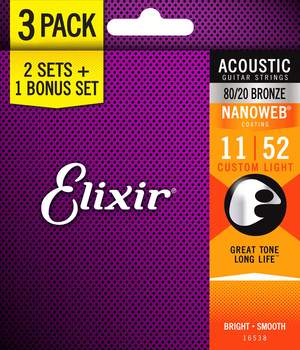 Elixir E16538  80/20 Nano 011-052 Three Pack