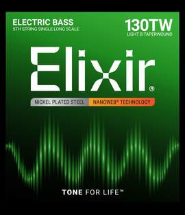 Elixir Nickel Plated Steel Single Bass String Nanoweb Long Scale, Taperwound Light B (.130)